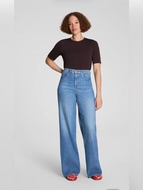 SPANX Authentic Wide Leg Jeans in Light Blue Denim